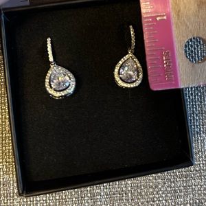 18 k white gold plated Halo Teardrop Cate & Chloe earrings.  New, never worn.